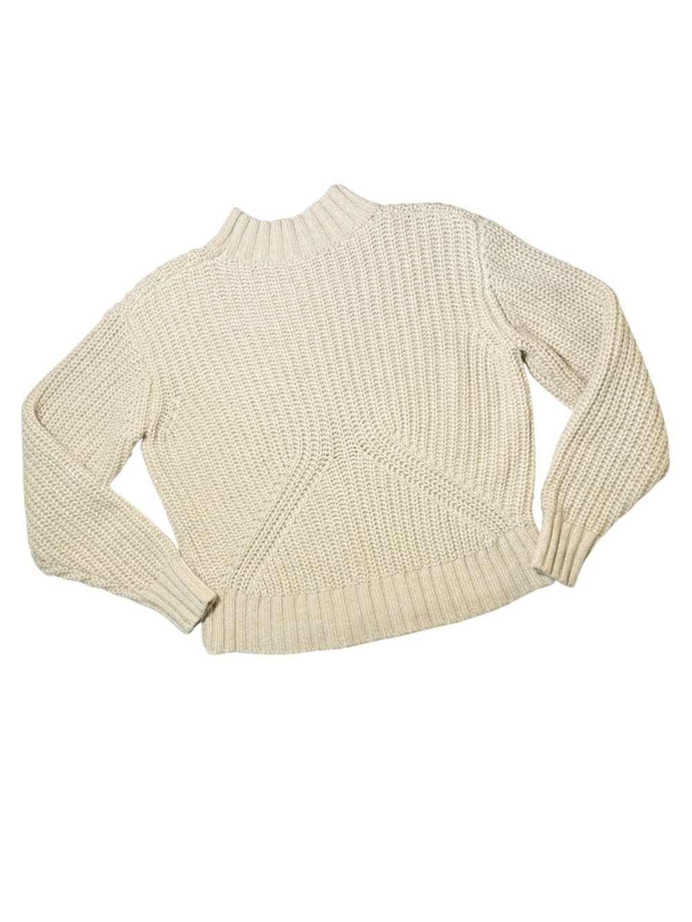 Splendid Ribbed Cowl-Neck Cotton Chunky Sweater Soft Beige Medium